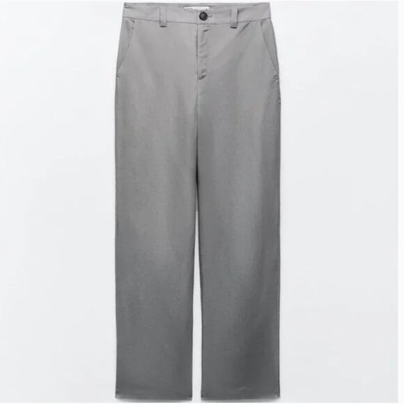 NWT ZARA 2 PIECES MATCH SET SUIT OVERSIZED LINEN BLEND VEST + FLARED PANTS GRAY - Picture 12 of 14